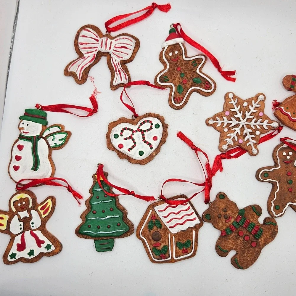 VTG Lot of 11 Gingerbread Christmas Ornaments Resin Cookie Tree Angel Snowman